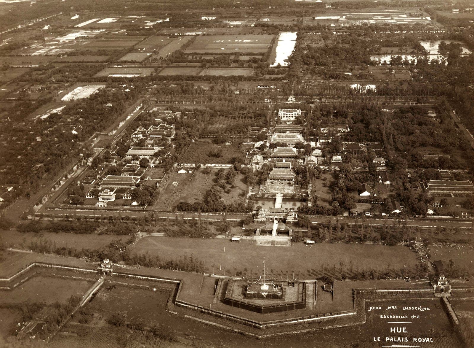 Aerial photograph of Huế city showing the imperial capital's historic layout and buildings from above